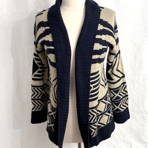 Say What NY Women's Long Sleeve Open Front Cardigan, Beige/Black Pattern, Size M